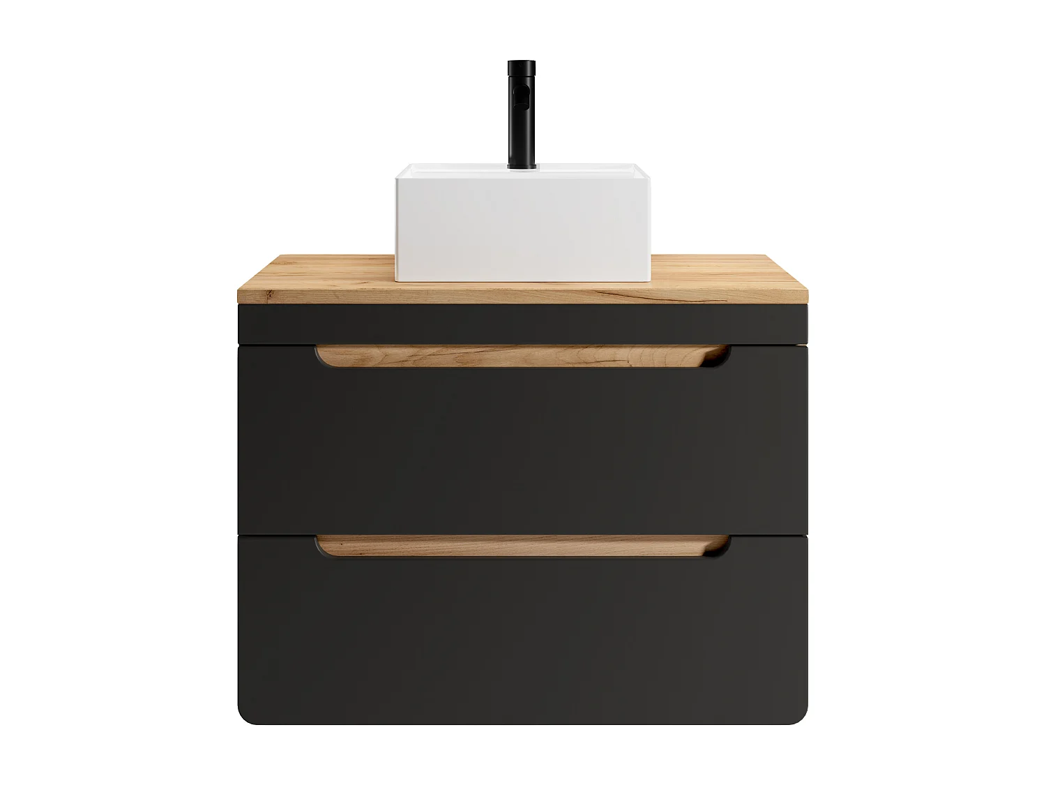 Hangmeubel voor badkamer met opbouwwastafel - 80 cm - Licht naturel en antraciet - ARUBA