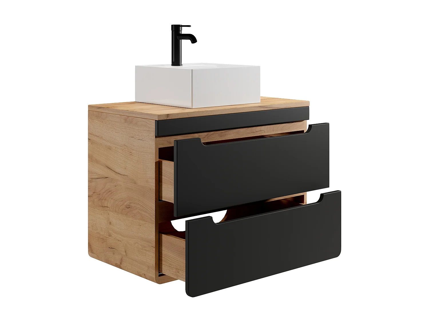 Hangmeubel voor badkamer met opbouwwastafel - 80 cm - Licht naturel en antraciet - ARUBA