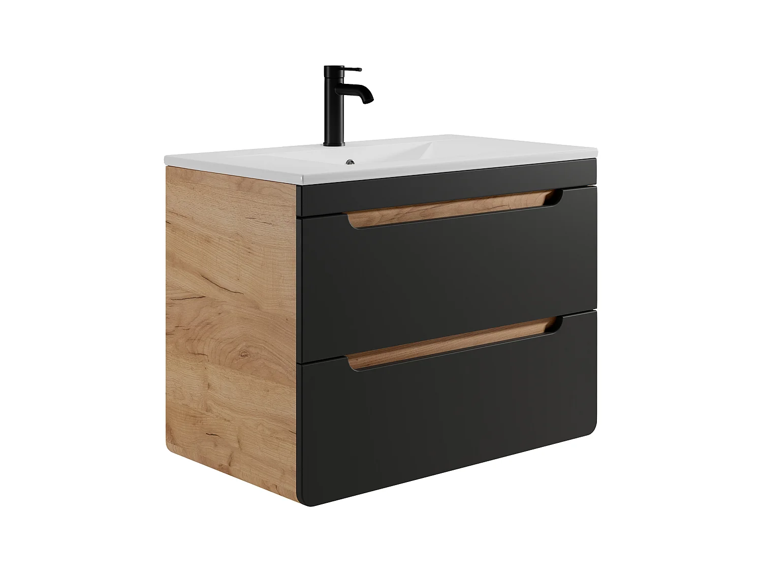 Waschbeckenunterschrank hängend mit Einbauwaschbecken - 80 cm - Holzfarben hell & Anthrazit - ARUBA