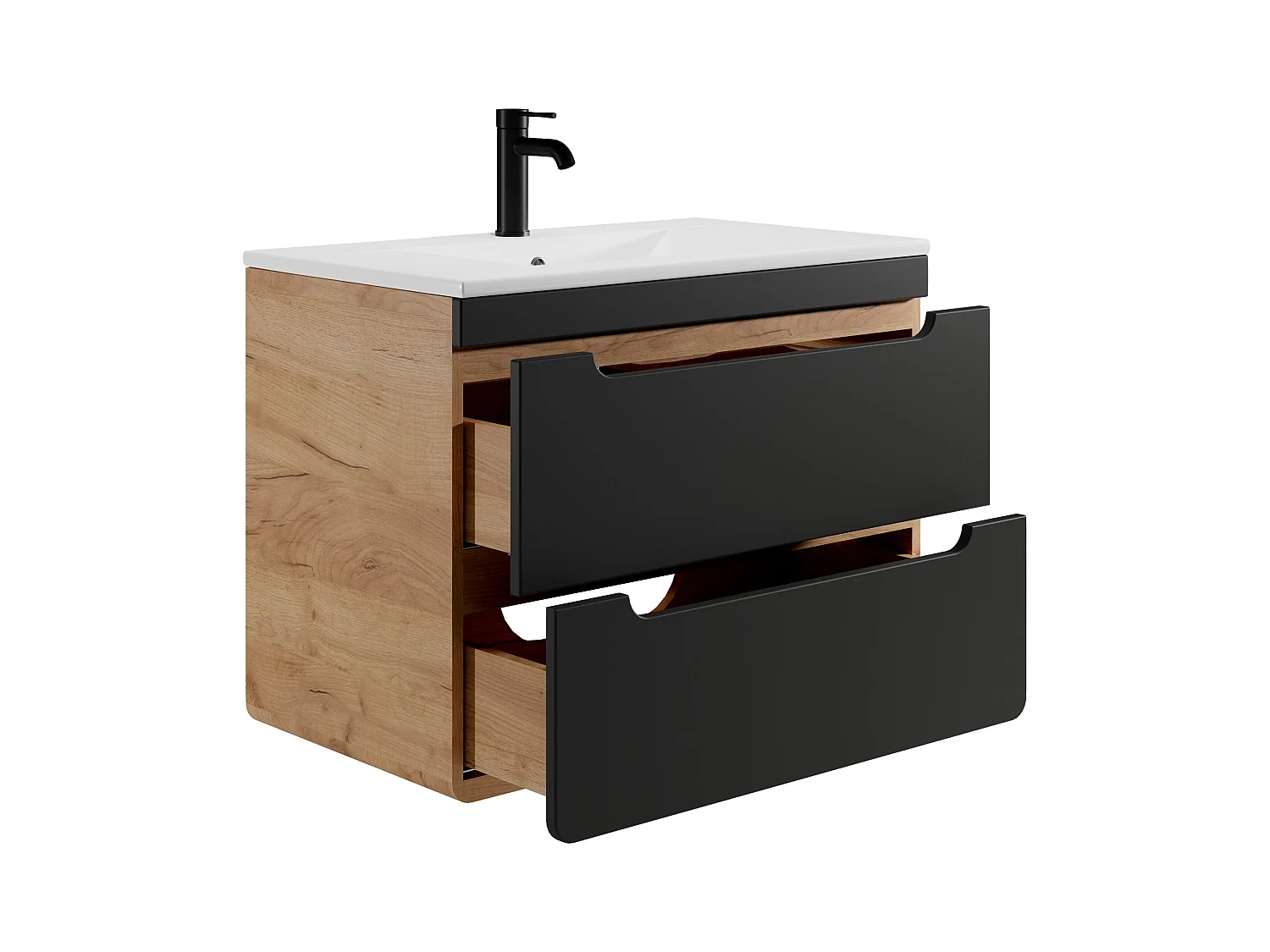 Waschbeckenunterschrank hängend mit Einbauwaschbecken - 80 cm - Holzfarben hell & Anthrazit - ARUBA