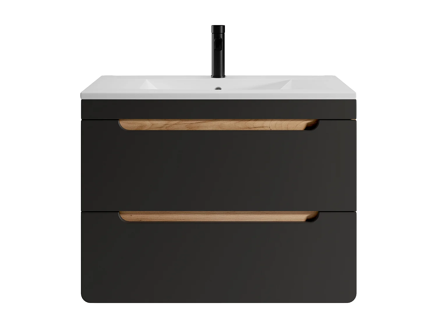 Waschbeckenunterschrank hängend mit Einbauwaschbecken - 80 cm - Holzfarben hell & Anthrazit - ARUBA