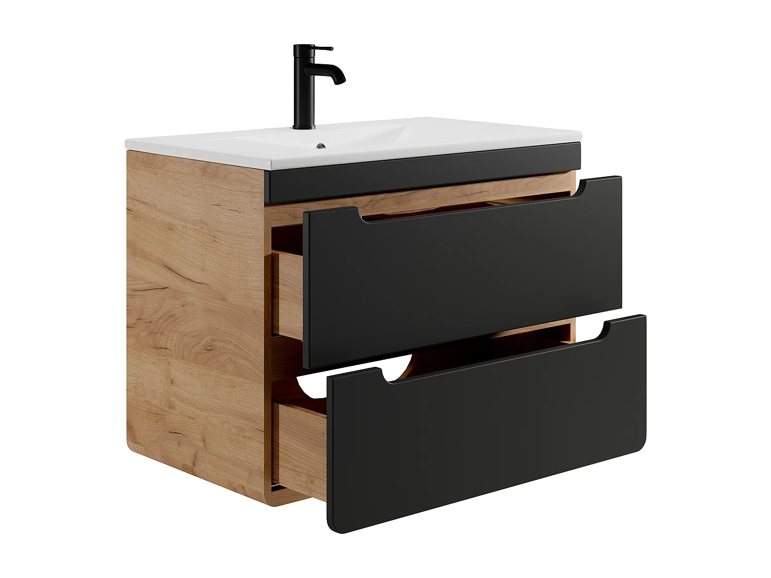 Waschbeckenunterschrank hängend mit Einbauwaschbecken - 80 cm - Holzfarben hell & Anthrazit - ARUBA