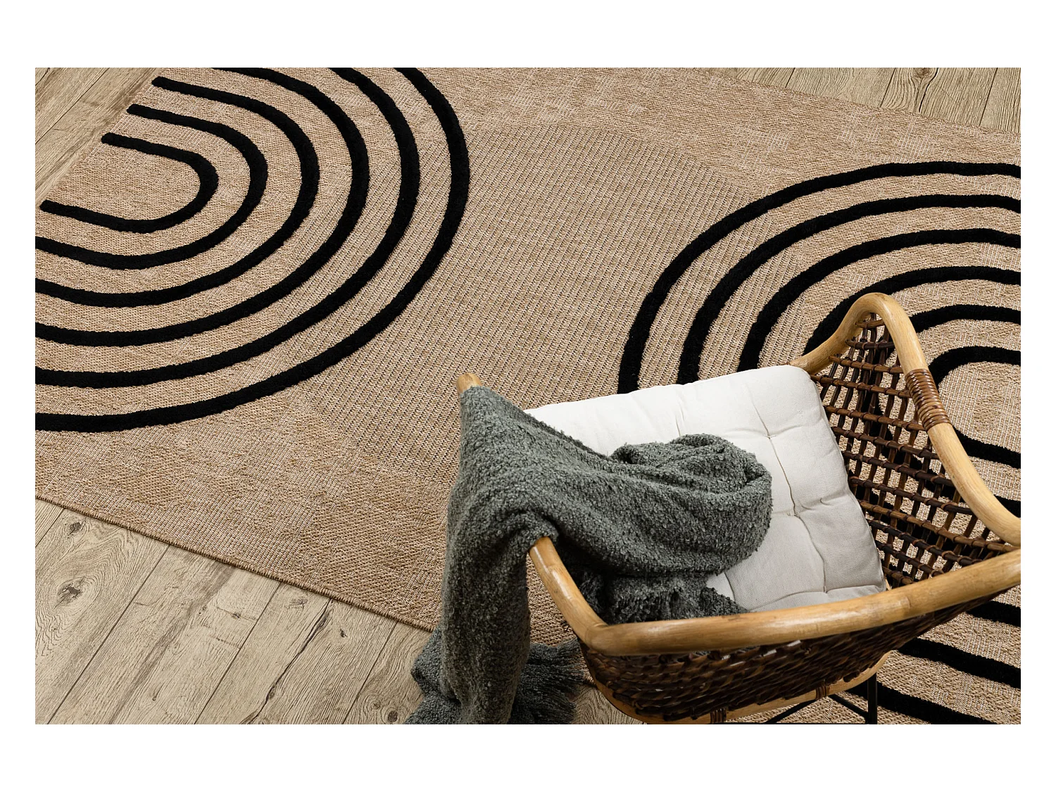 Tapis SPARK 0688 beige / noir - Géométrique, sisal, structurel 120x170 cm