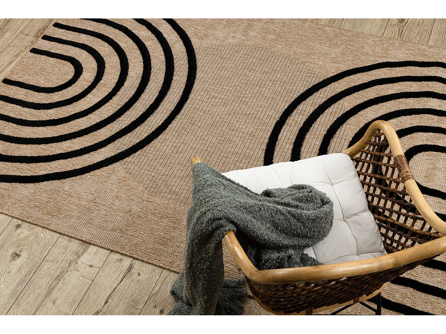 Tapete SPARK 0688 bege / preto - Geométrico, sisal, estrutural 120x170 cm