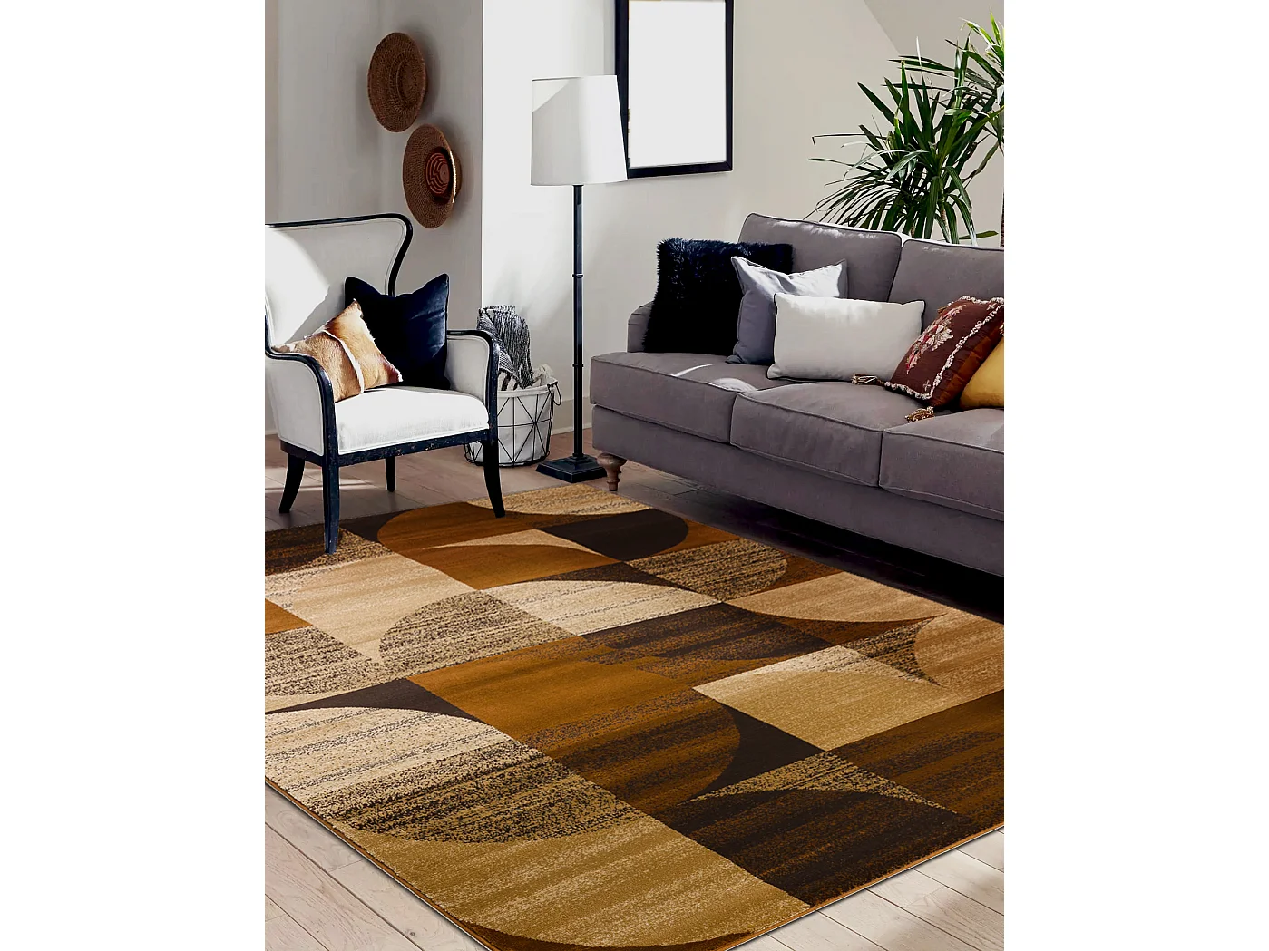 Tapis ROYAL H387 Géométrique - marron / moutarde beige 180x270 cm