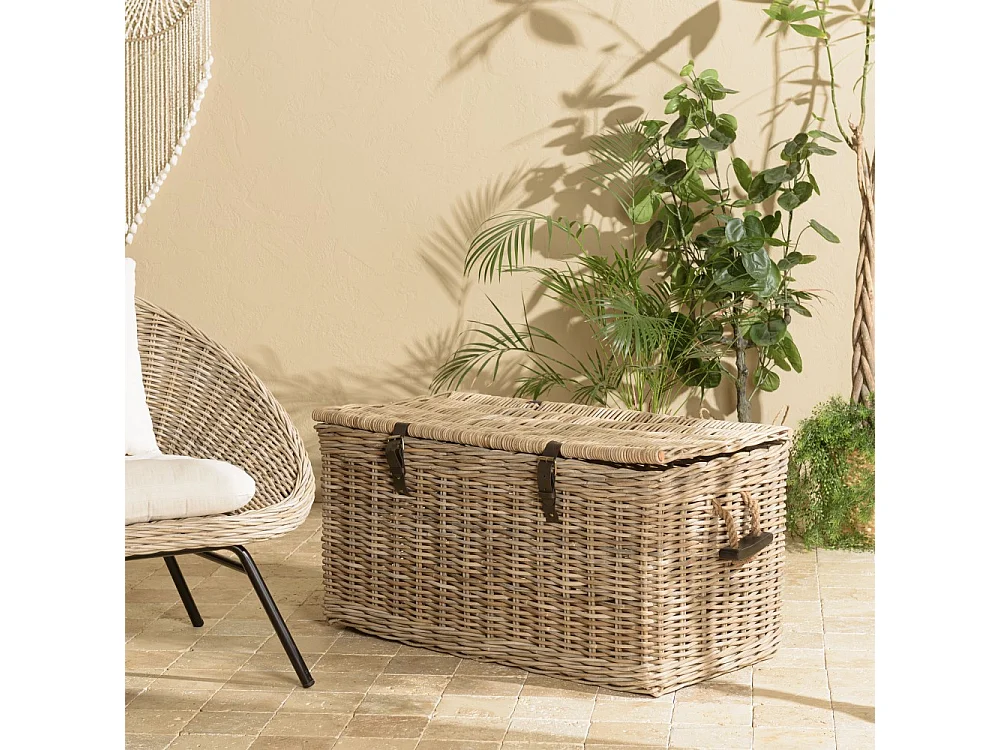 KALLY - Coffre de rangement en rotin naturel 100cm