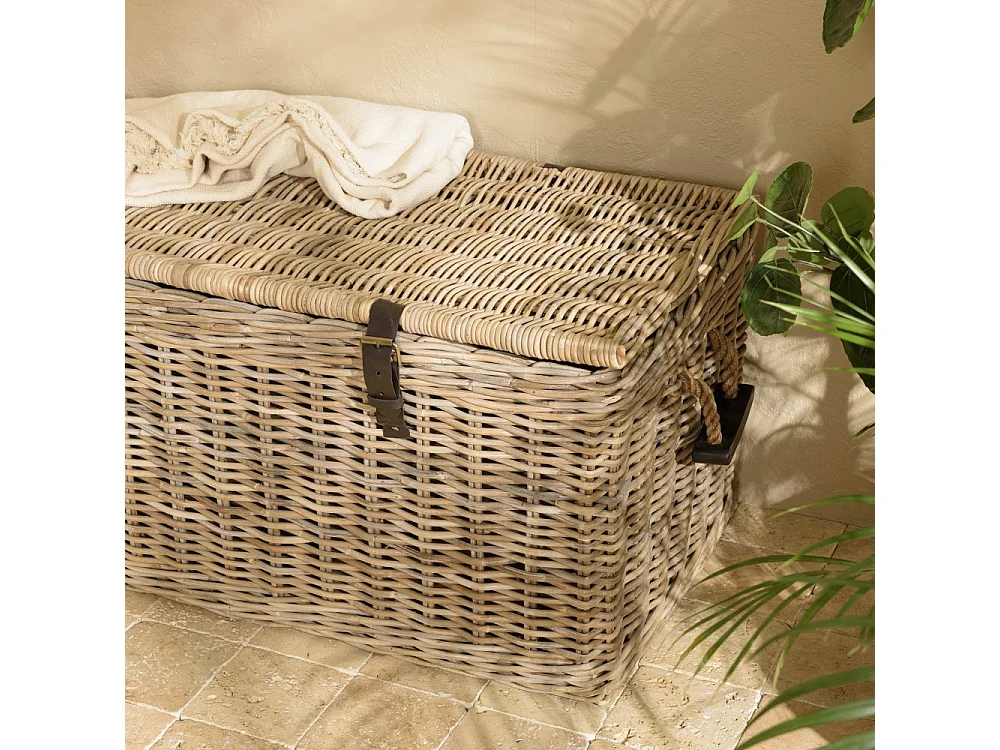 KALLY - Coffre de rangement en rotin naturel 100cm