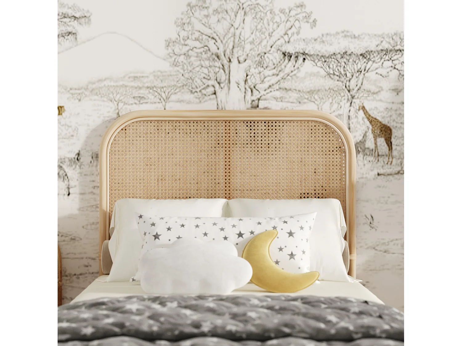 Tête de lit en rotin et cannage 90 cm - Naïra