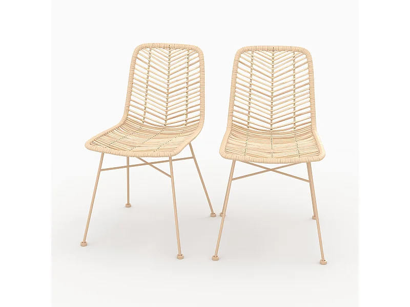 Lot de 2 chaises en rotin naturel et pieds beiges - Tamara