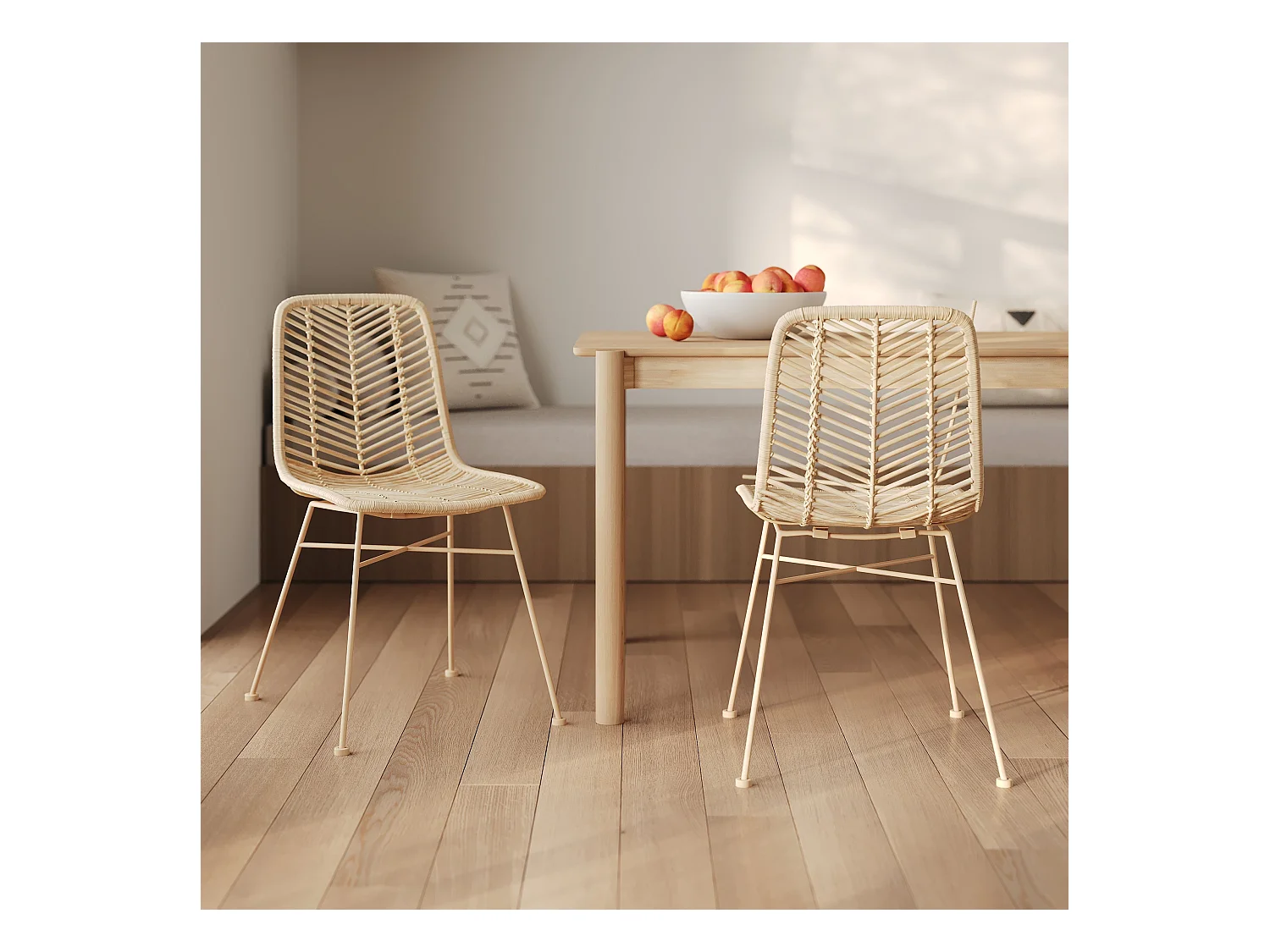 Lot de 2 chaises en rotin naturel et pieds beiges - Tamara