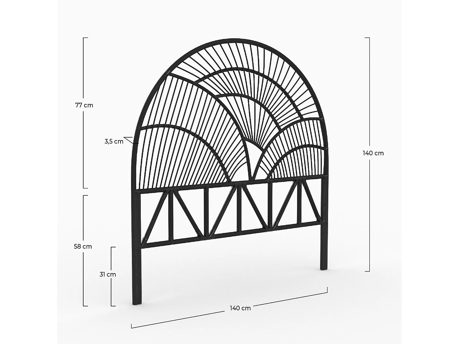 Tête de lit en rotin noir 140 cm - Séléné