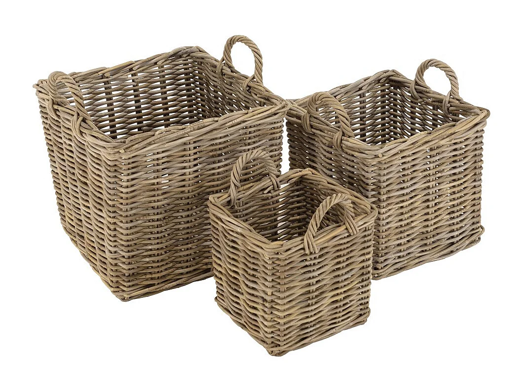 KALLY - Set de 3 paniers de rangement carrés en kubu naturel