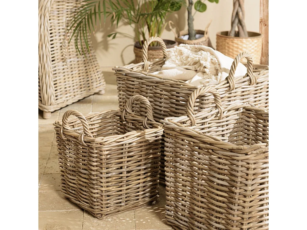 KALLY - Set de 3 paniers de rangement carrés en kubu naturel