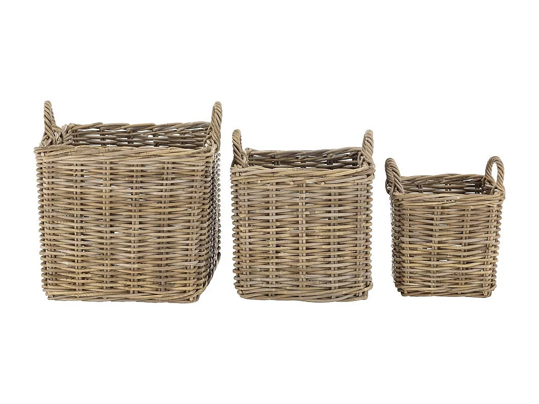 KALLY - Set de 3 paniers de rangement carrés en kubu naturel