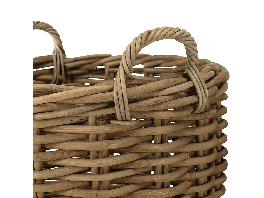 KALLY - Set de 3 paniers de rangement ronds en rotin naturel