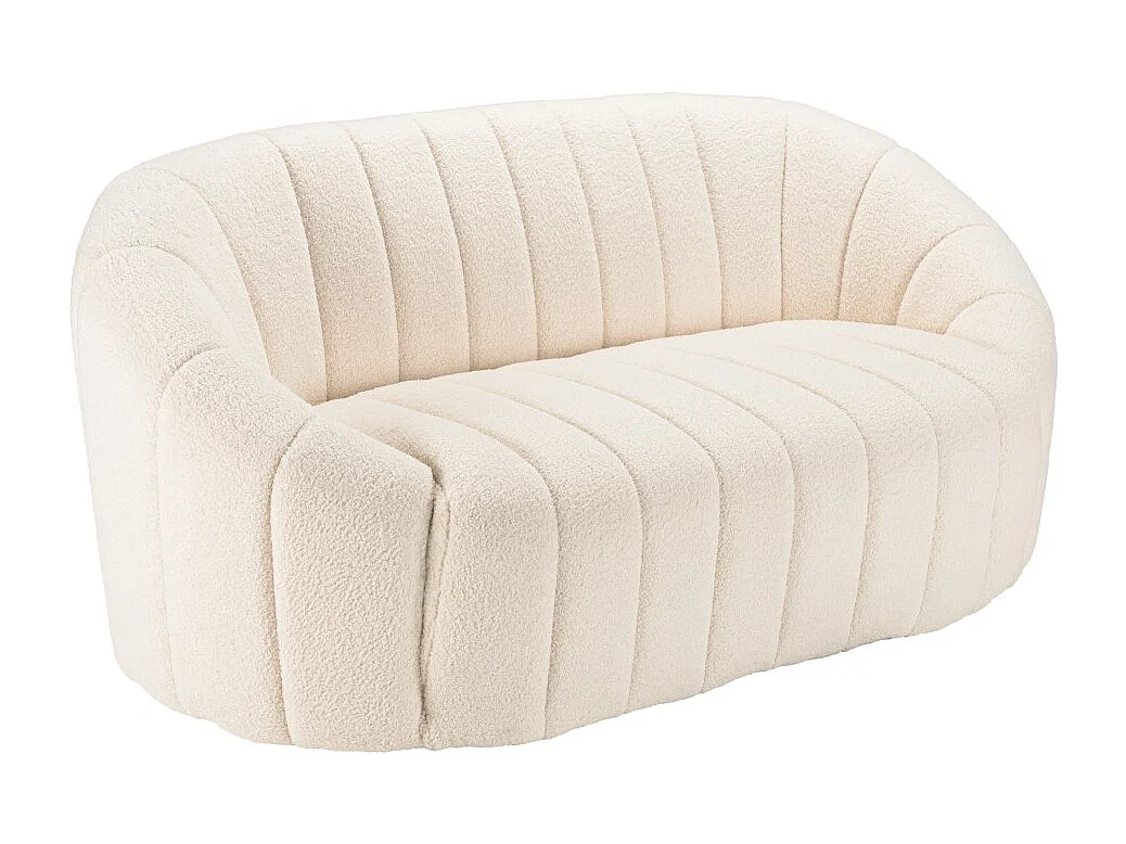 LEOPOLD - Canapé coquillage 2 places en tissu bouclette blanc
