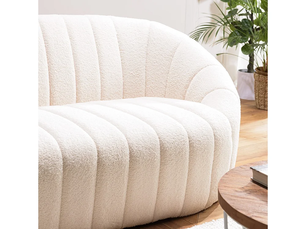 LEOPOLD - Canapé coquillage 2 places en tissu bouclette blanc