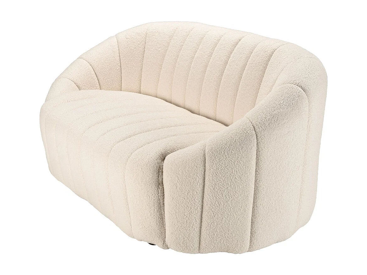 LEOPOLD - Canapé coquillage 2 places en tissu bouclette blanc