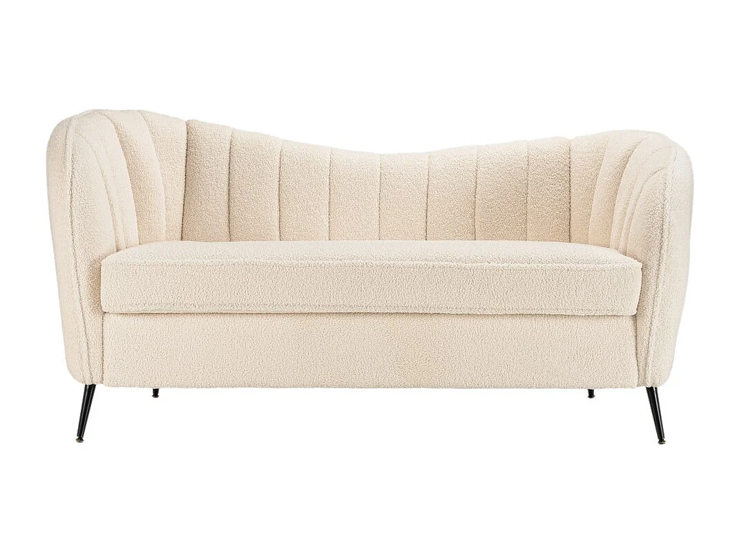 LEOPOLD - Canapé vague 2 places tissu bouclette blanc pieds métal