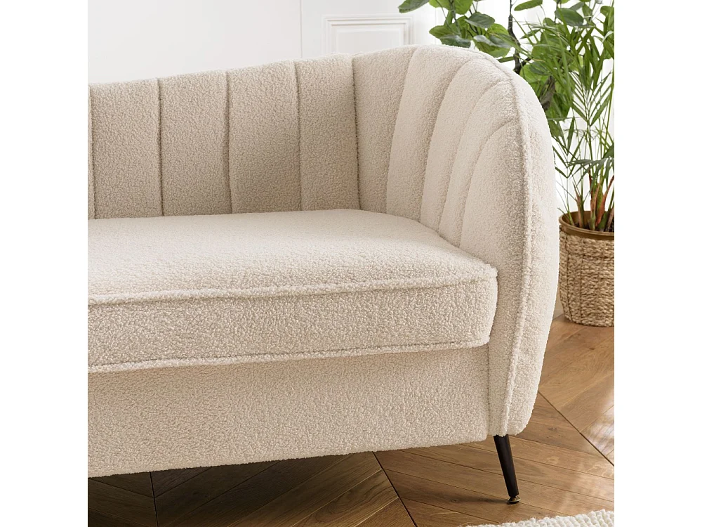 LEOPOLD - Canapé vague 2 places tissu bouclette blanc pieds métal