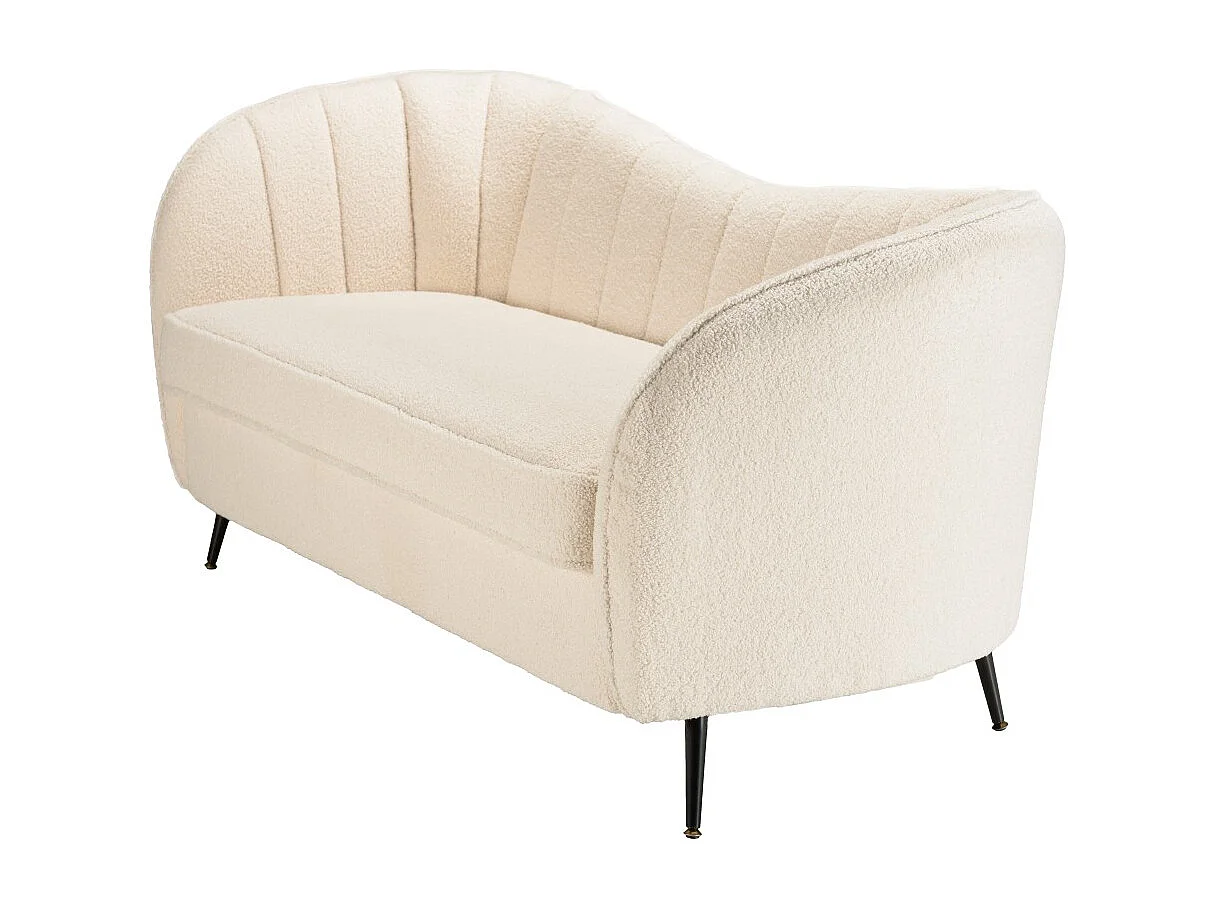 LEOPOLD - Canapé vague 2 places tissu bouclette blanc pieds métal