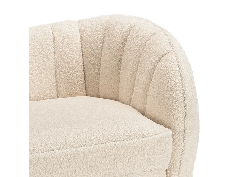 LEOPOLD - Canapé vague 2 places tissu bouclette blanc pieds métal