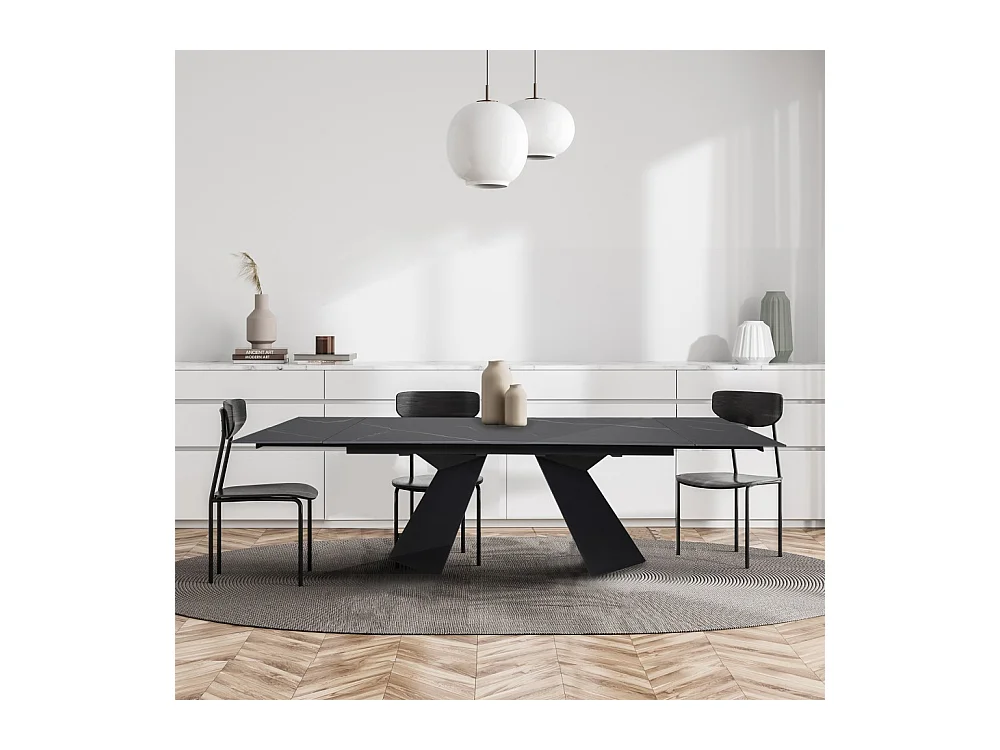 Table à manger extensible en pierre PALACIO 160x90cm + 2 allonges de 40cm - 10 personnes / Anthracite
