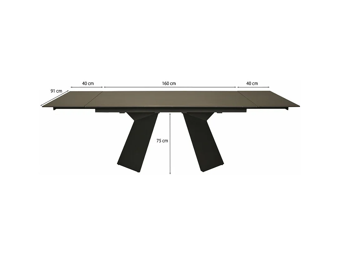 Table à manger extensible en pierre PALACIO 160x90cm + 2 allonges de 40cm - 10 personnes / Anthracite