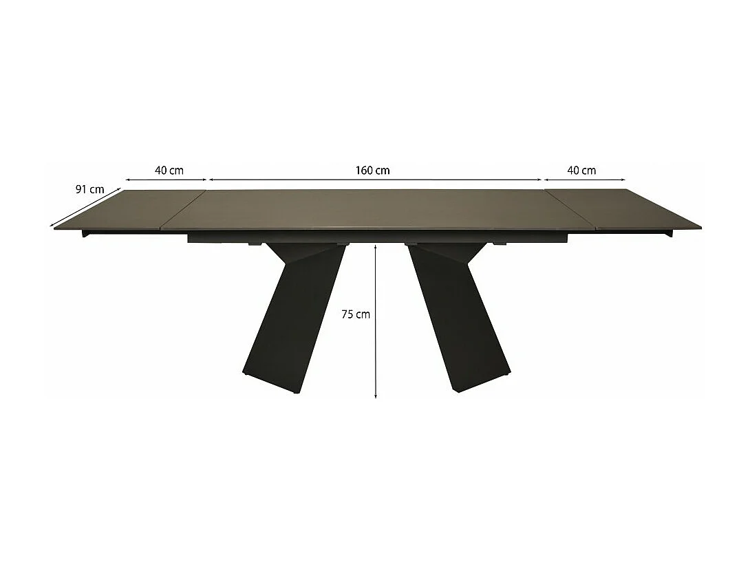 Table à manger extensible en pierre PALACIO 160x90cm + 2 allonges de 40cm - 10 personnes / Anthracite