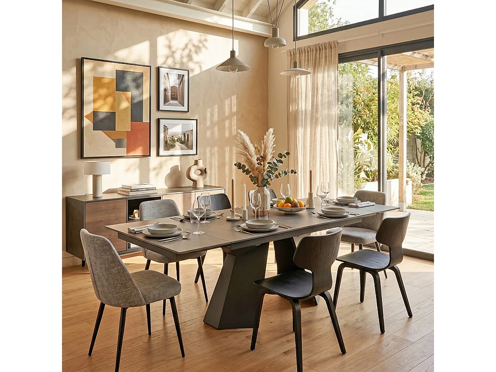 Table à manger extensible en pierre PALACIO 160x90cm + 2 allonges de 40cm - 10 personnes / Anthracite