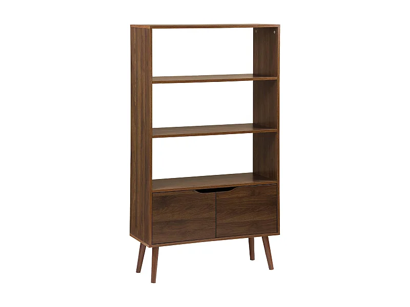 Étagère bibliothèque décor bois de noyer. 2 portes 3 niveaux