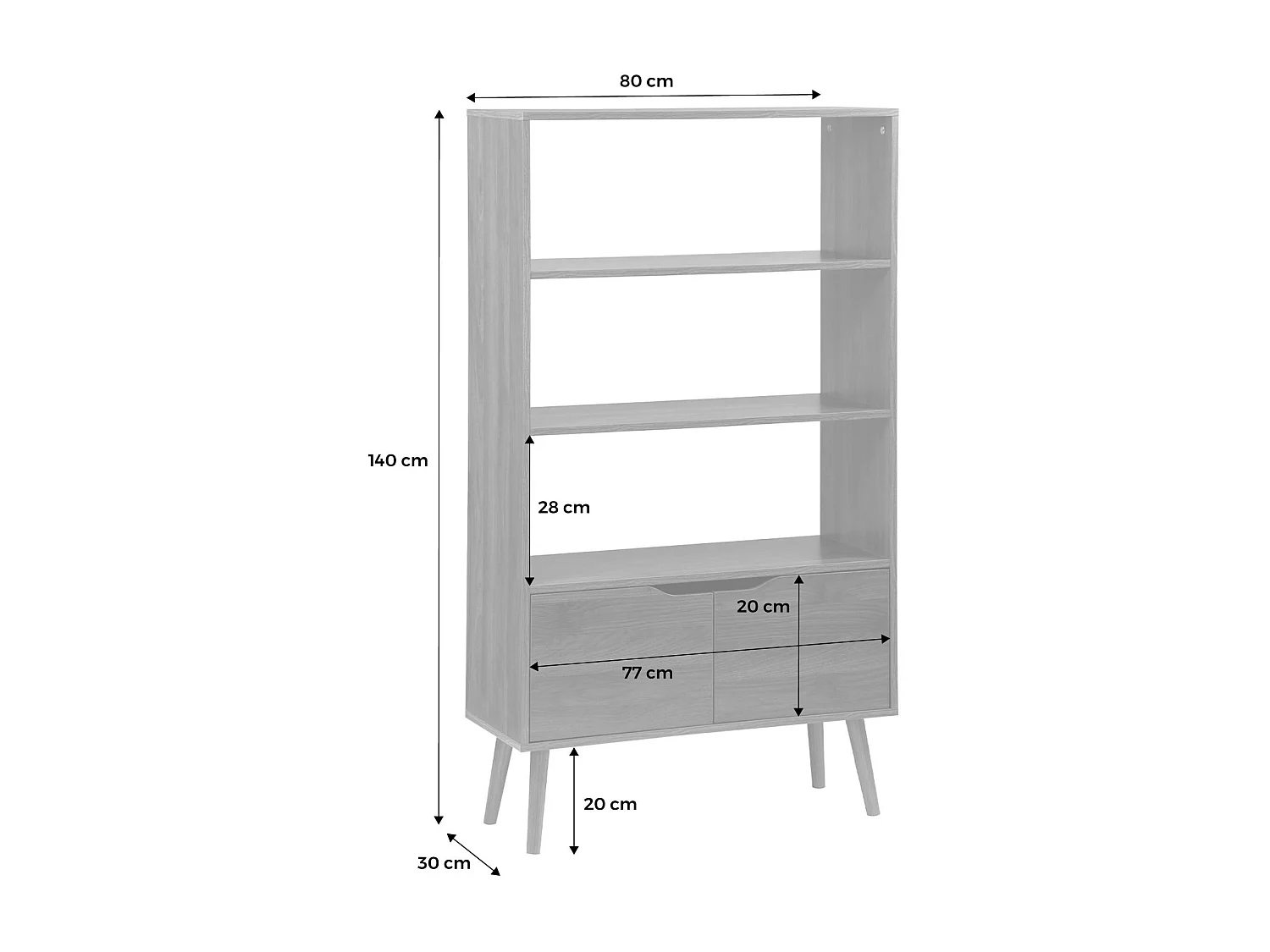 Libreria effetto noce, 2 ante e 3 livelli, noce