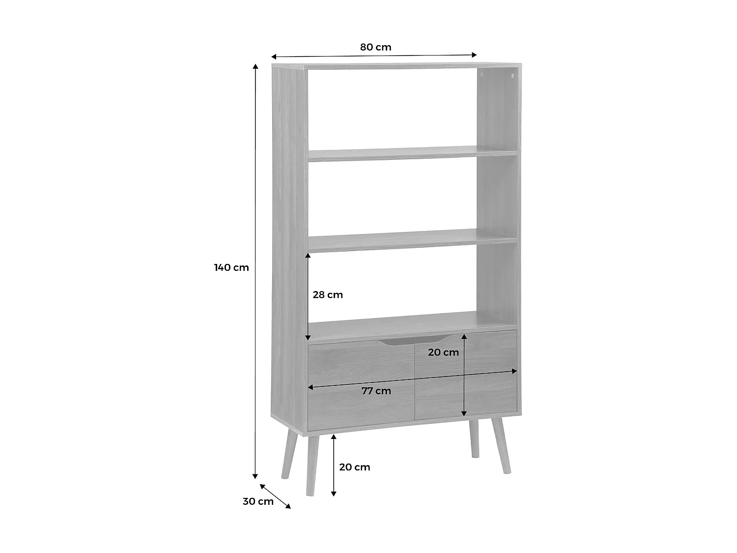 Libreria effetto noce, 2 ante e 3 livelli, noce