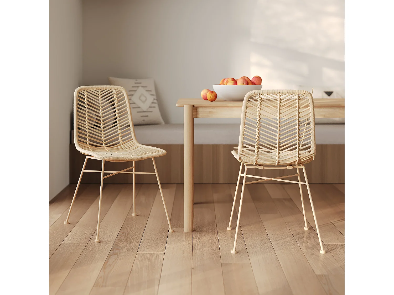 Set de 2 sillas en ratán natural con patas beige - Tamara