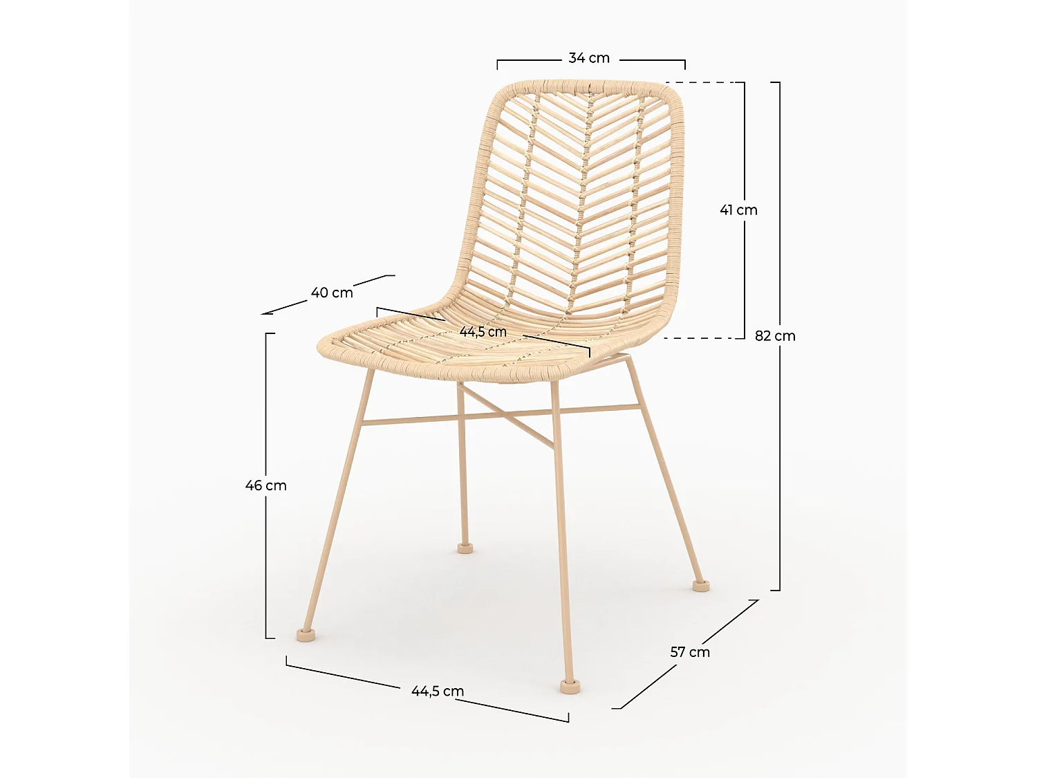 Set de 2 sillas en ratán natural con patas beige - Tamara