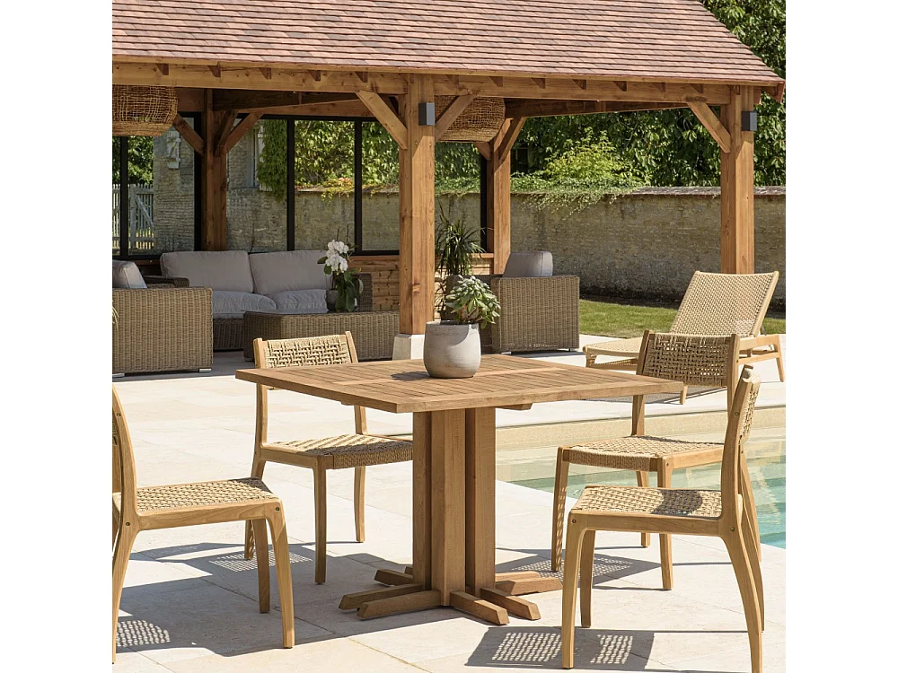 KALLY - Table à manger jardin carrée 110x110cm en bois teck recyclé
