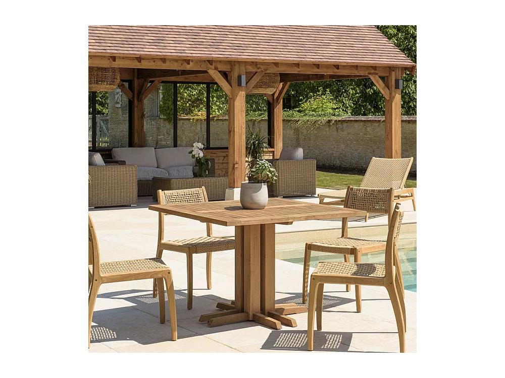 KALLY - Table à manger jardin carrée 110x110cm teck recyclé