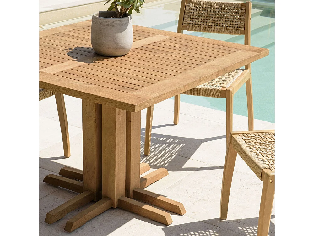 KALLY - Table à manger jardin carrée 110x110cm en bois teck recyclé