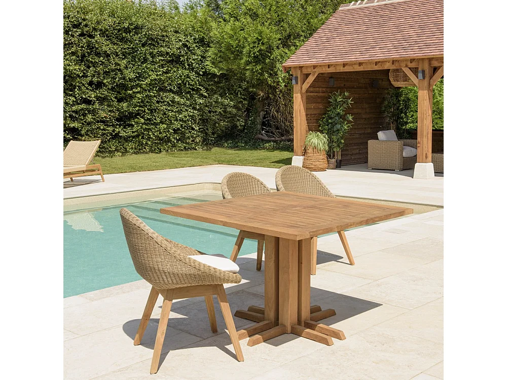 KALLY - Table à manger jardin carrée 110x110cm en bois teck recyclé