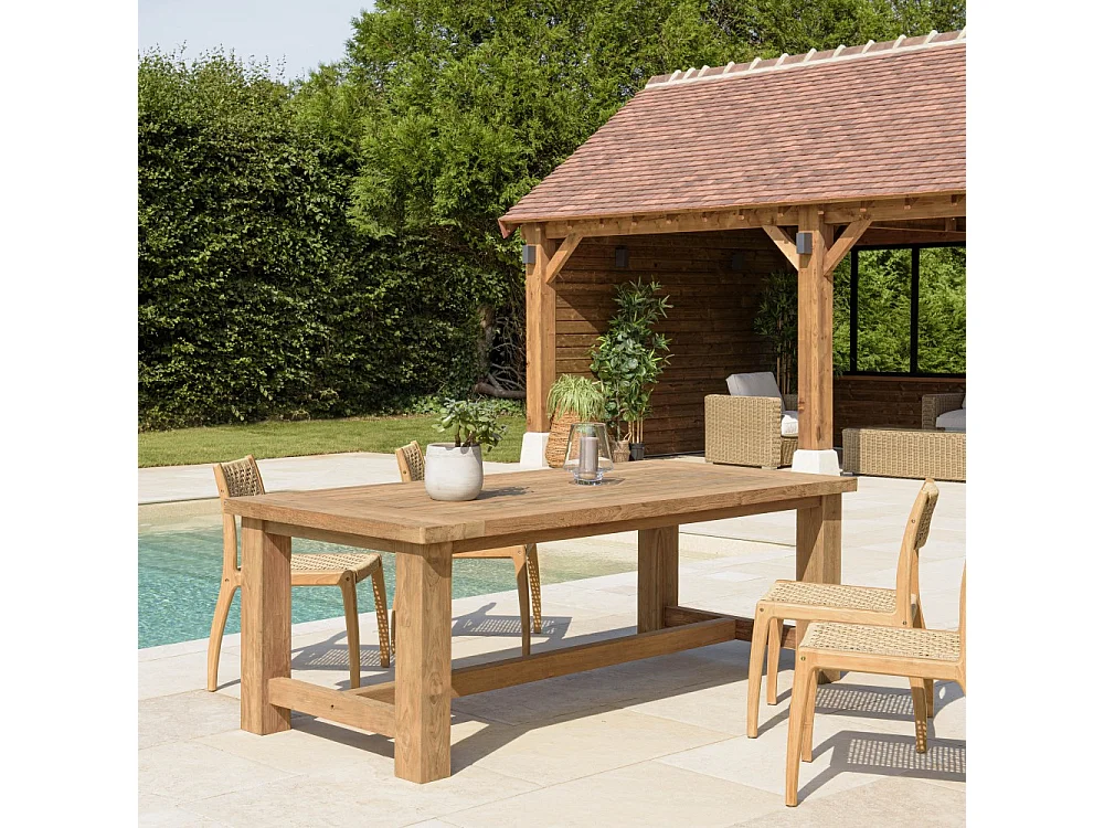 KALLY - Table à manger de jardin 220cm bois teck recyclé pieds droits