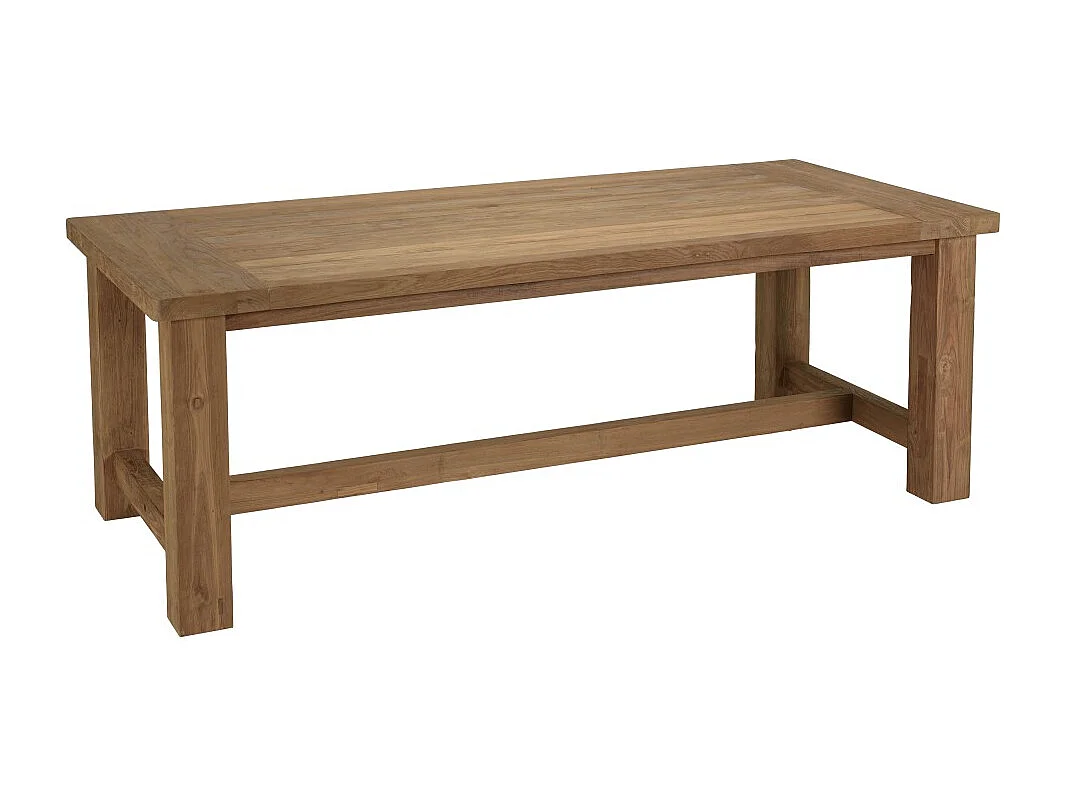 KALLY - Table à manger de jardin 220cm bois teck recyclé pieds droits