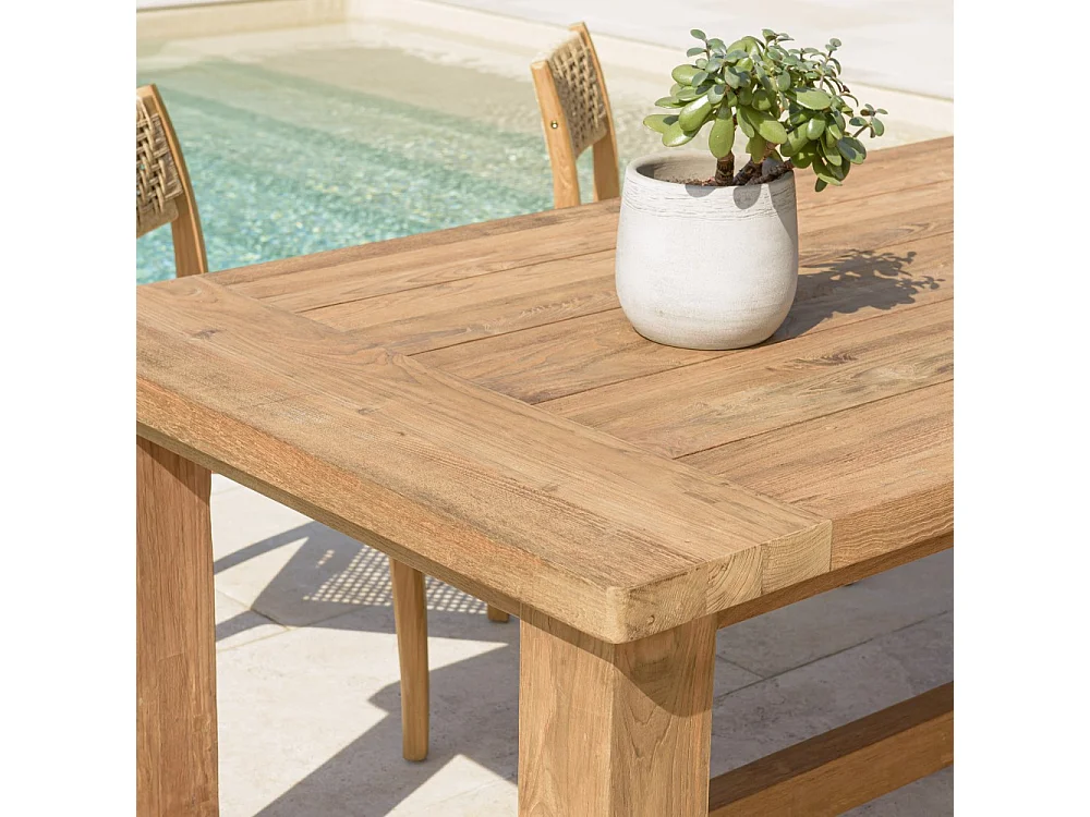 KALLY - Table à manger de jardin 220cm bois teck recyclé pieds droits