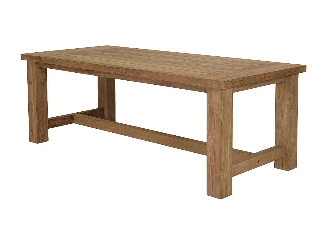 KALLY - Table à manger de jardin 220cm bois teck recyclé pieds droits