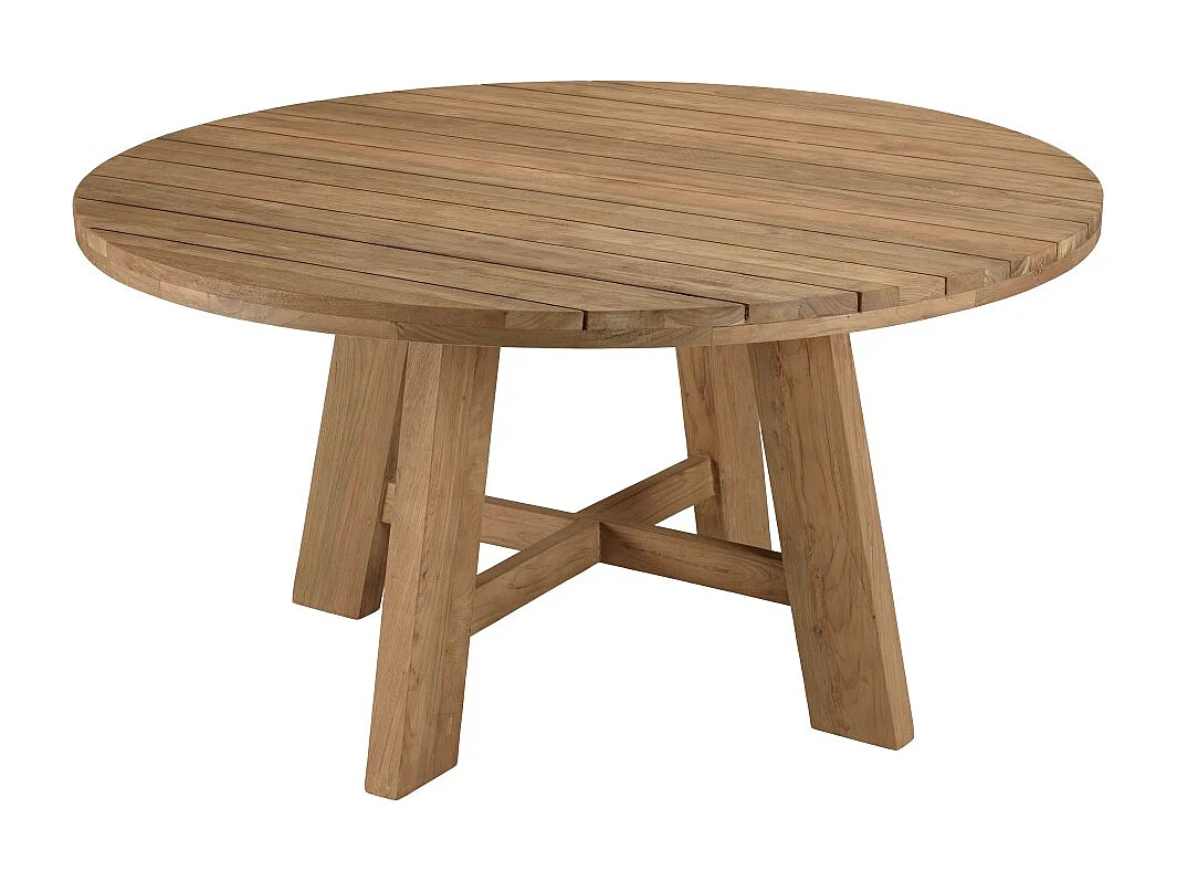 KALLY - Table à manger de jardin ronde 150x150cm en bois teck recyclé