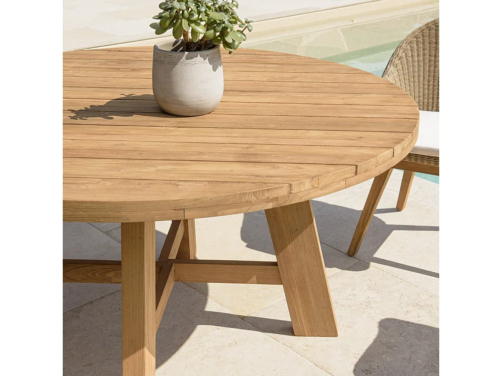 KALLY - Table à manger de jardin ronde 150x150cm en bois teck recyclé