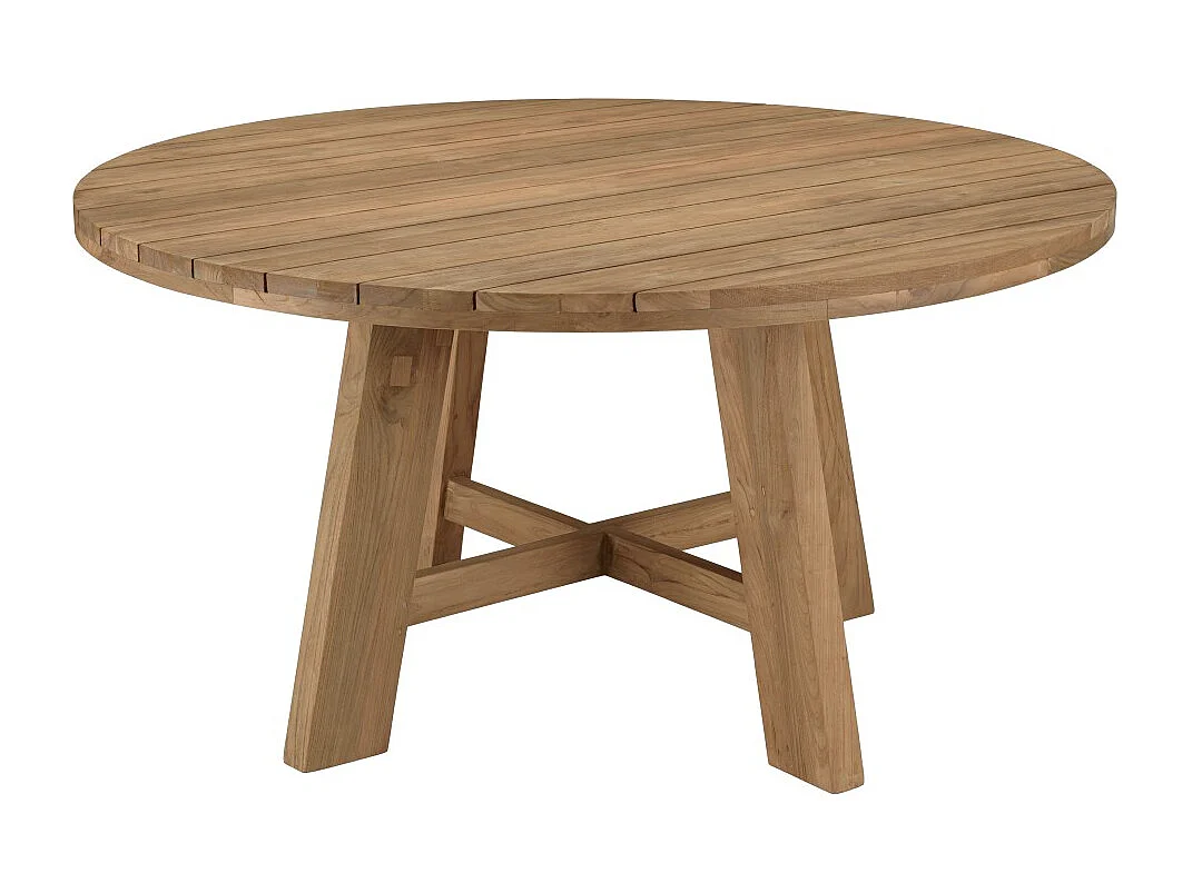 KALLY - Table à manger de jardin ronde 150x150cm en bois teck recyclé