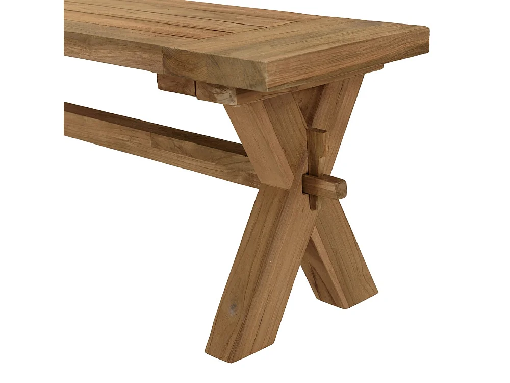 KALLY - Banc de jardin 270x35cm en bois teck recyclé pieds croisés