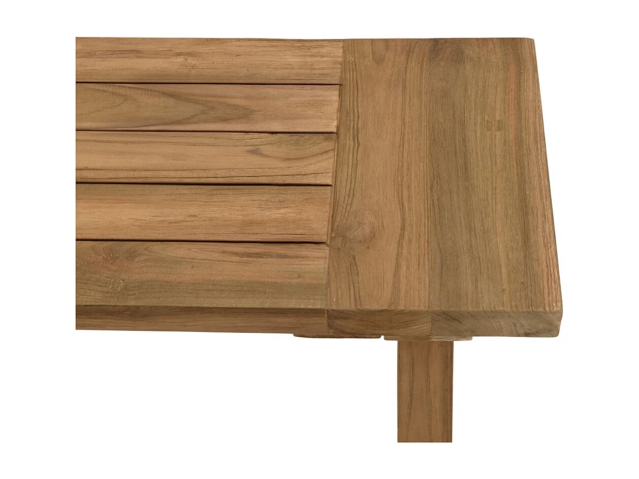 KALLY - Banc de jardin 270x35cm en bois teck recyclé pieds croisés