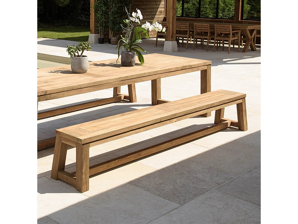 KALLY - Banc de jardin 270x35cm en bois teck recyclé couleur naturelle