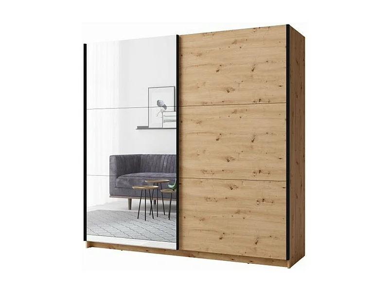 Armario con 2 puertas correderas con espejo - 150 cm - color roble - colección ARSALA